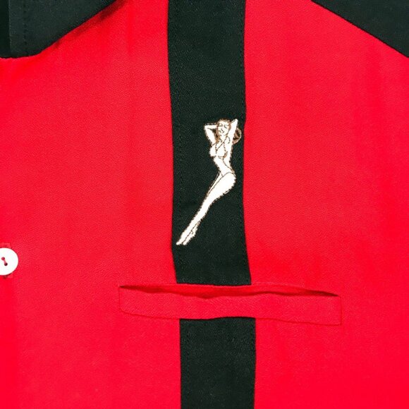 Mens Shirt DaVinci Striped Panel Bowling Embroidered Pin up Vintage - Picture 2 of 4